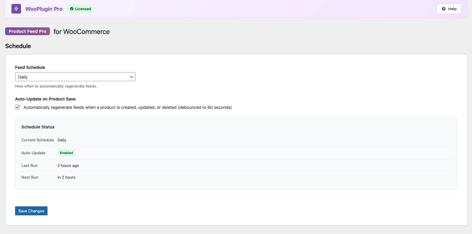 Scheduled updates settings with auto-update on product save